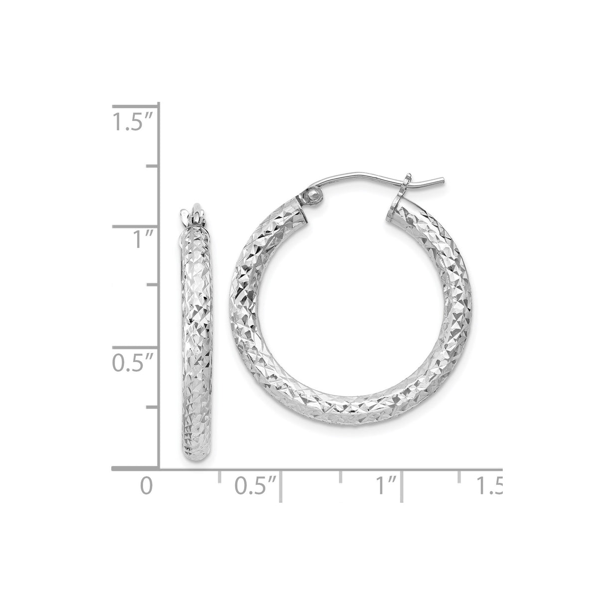 Sterling Silver Hoop Earrings, Diamond Cut Textured Medium Hoops with Hinged Closure