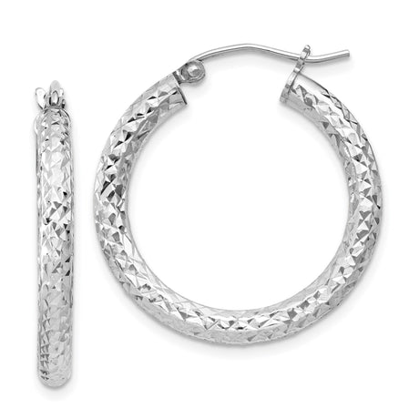 Sterling Silver Hoop Earrings, Diamond Cut Textured Medium Hoops with Hinged Closure