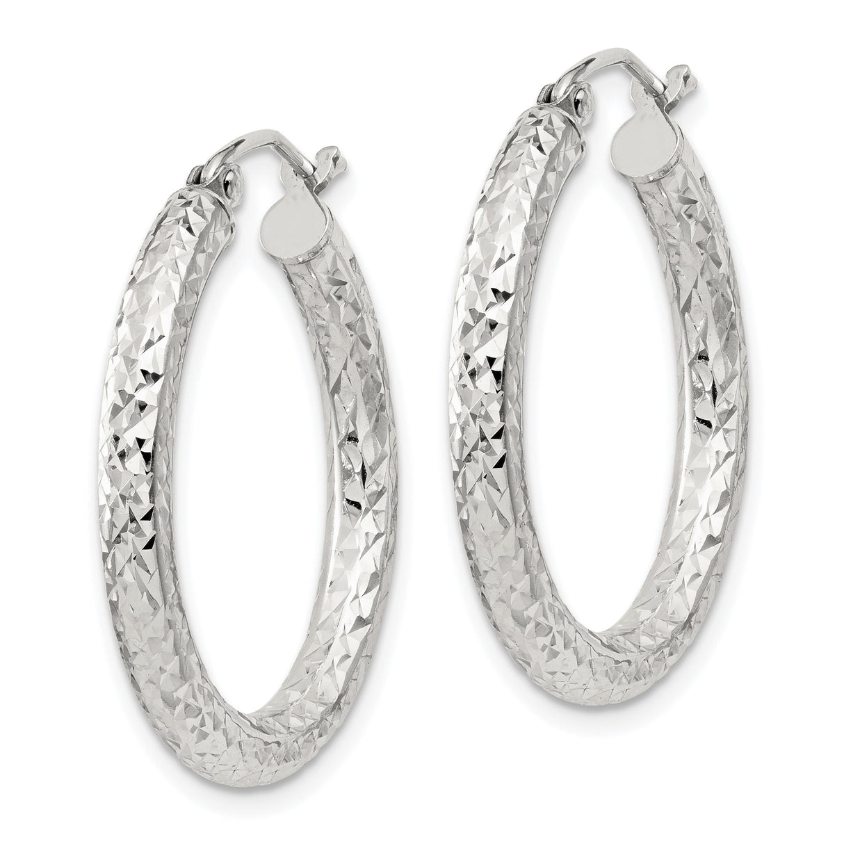 Sterling Silver Hoop Earrings, Textured Diamond Cut Round Hoops, Lightweight Classic Design