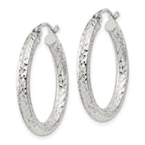 Sterling Silver Hoop Earrings, Textured Diamond Cut Round Hoops, Lightweight Classic Design