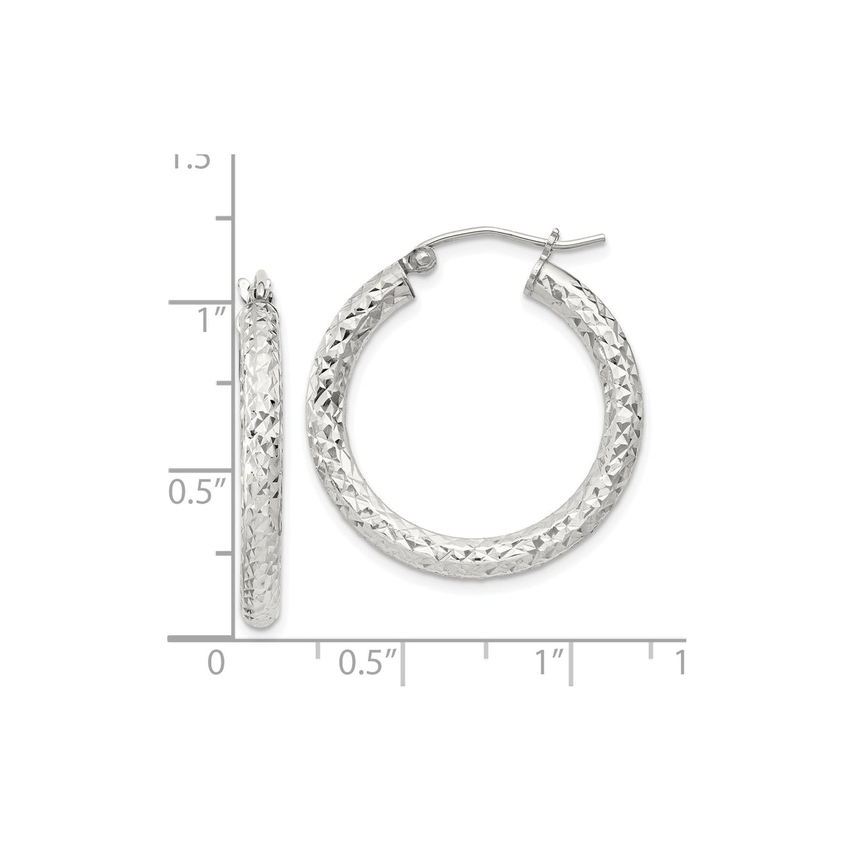 Sterling Silver Hoop Earrings, Textured Diamond Cut Round Hoops, Lightweight Classic Design