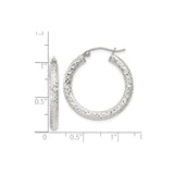 Sterling Silver Hoop Earrings, Textured Diamond Cut Round Hoops, Lightweight Classic Design