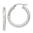 Sterling Silver Hoop Earrings, Textured Diamond Cut Round Hoops, Lightweight Classic Design