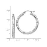Sterling Silver Hoop Earrings, Textured Diamond Cut Round Design with Hinged Closure