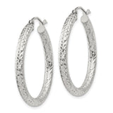 Sterling Silver Hoop Earrings, Diamond Cut Textured Round Hoops with High Polish Finish
