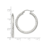 Sterling Silver Hoop Earrings, Diamond Cut Textured Round Hoops with High Polish Finish