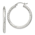Sterling Silver Hoop Earrings, Diamond Cut Textured Round Hoops with High Polish Finish