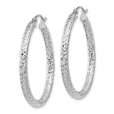 Sterling Silver Hoop Earrings, Diamond Cut Textured Round Hoops with Hinged Backs