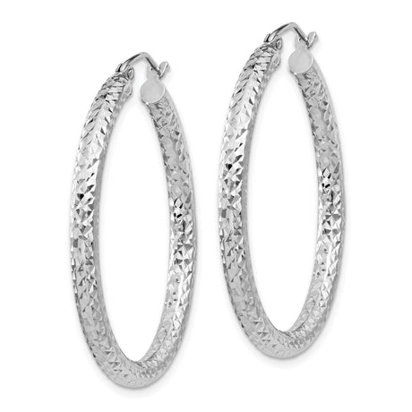 Sterling Silver Hoop Earrings, Diamond Cut Textured Round Hoops with Hinged Backs