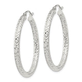 Sterling Silver Hoop Earrings, Diamond Cut Textured Hoops with Latch Back Closure