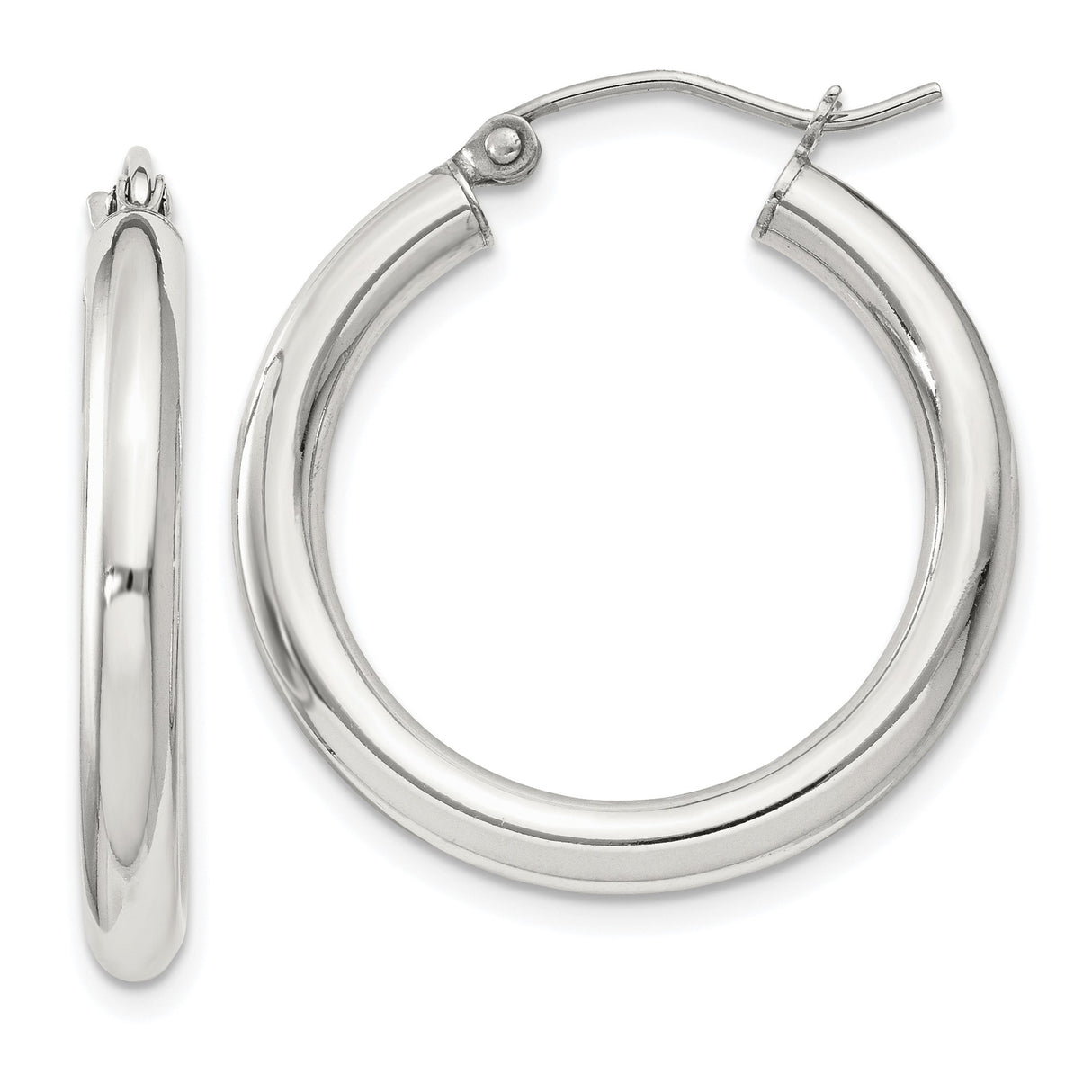 Sterling Silver Hoop Earrings with Hinged Closure, Classic Polished Design for Women