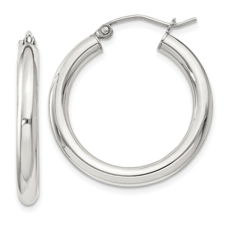Sterling Silver Hoop Earrings with Hinged Closure, Classic Polished Design for Women