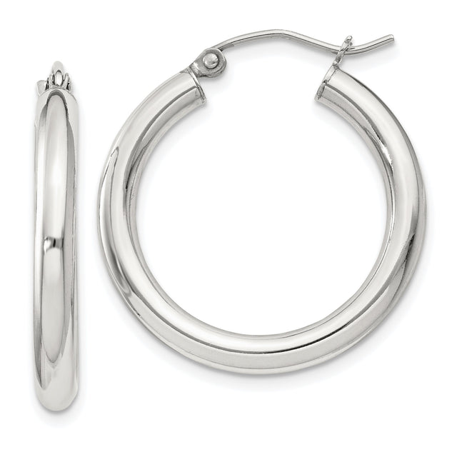 Sterling Silver Hoop Earrings with Hinged Closure, Classic Polished Design for Women