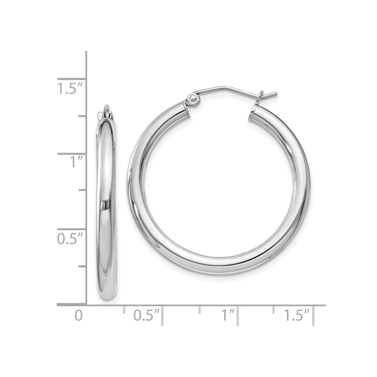 Sterling Silver Hoop Earrings, Rhodium Plated Tube Design with Polished Finish, Minimalist Style