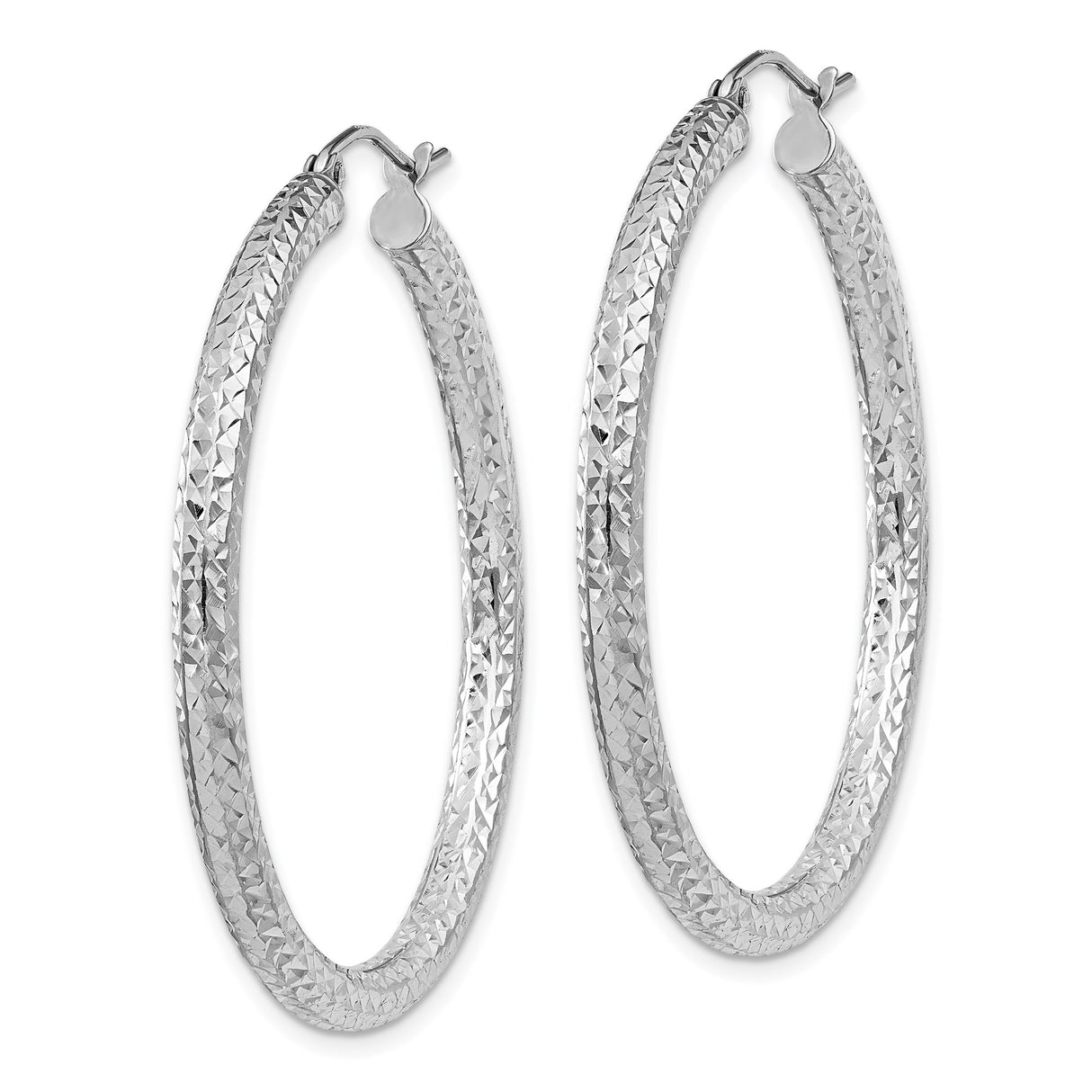 Sterling Silver Hoop Earrings, Diamond Cut Textured Circular Hoops with Latch Back Closure