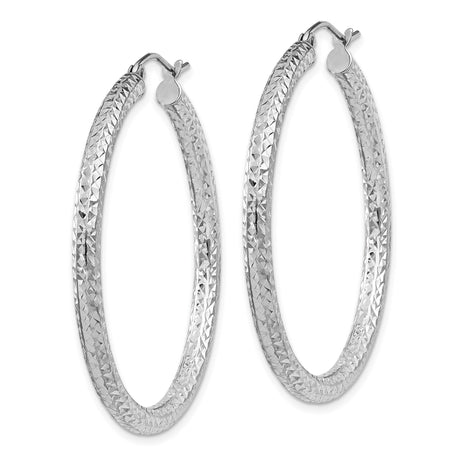 Sterling Silver Hoop Earrings, Diamond Cut Textured Circular Hoops with Latch Back Closure