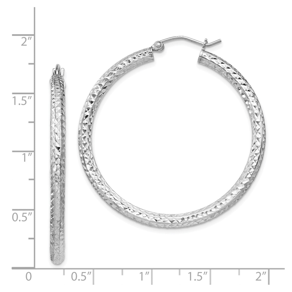 Sterling Silver Hoop Earrings, Diamond Cut Textured Circular Hoops with Latch Back Closure