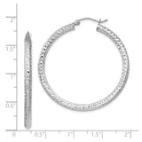 Sterling Silver Hoop Earrings, Diamond Cut Textured Circular Hoops with Latch Back Closure
