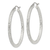 Sterling Silver Hoop Earrings, Diamond Cut Textured Finish, Large Lightweight Statement Style