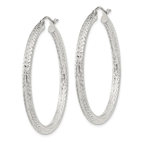 Sterling Silver Hoop Earrings, Diamond Cut Textured Finish, Large Lightweight Statement Style