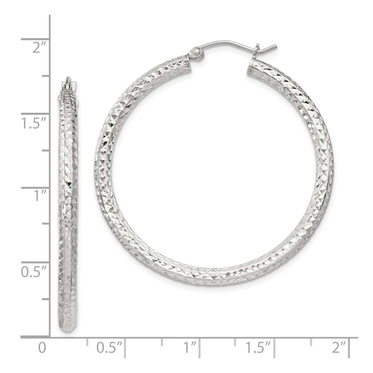 Sterling Silver Hoop Earrings, Diamond Cut Textured Finish, Large Lightweight Statement Style