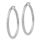 Sterling Silver Hoop Earrings, Diamond Cut Textured Lightweight Hoops with Hinged Closure