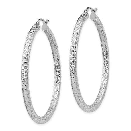 Sterling Silver Hoop Earrings, Diamond Cut Textured Lightweight Hoops with Hinged Closure