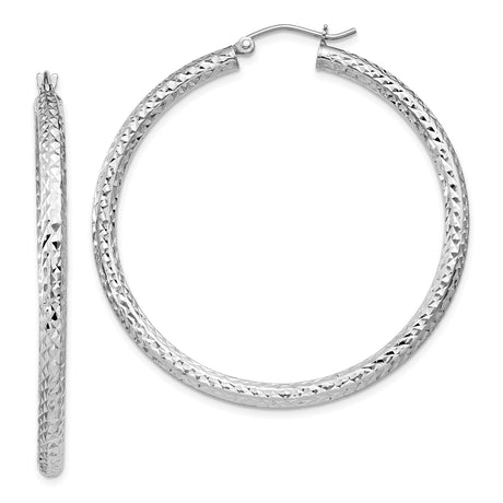 Sterling Silver Hoop Earrings, Diamond Cut Textured Lightweight Hoops with Hinged Closure