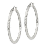 Sterling Silver Hoop Earrings, Textured Round Design with Diamond Cut Finish, Latch-Back Closure