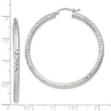 Sterling Silver Hoop Earrings, Textured Round Design with Diamond Cut Finish, Latch-Back Closure