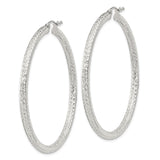 Sterling Silver Hoop Earrings, Diamond Cut Design with Textured Reflective Finish