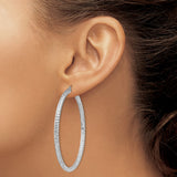 Sterling Silver Hoop Earrings with Diamond-Cut Textured Round Design and Latch Closure