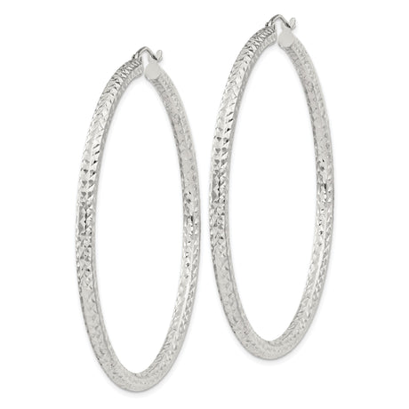 Sterling Silver Hoop Earrings with Diamond-Cut Texture and Latch-Back Closure