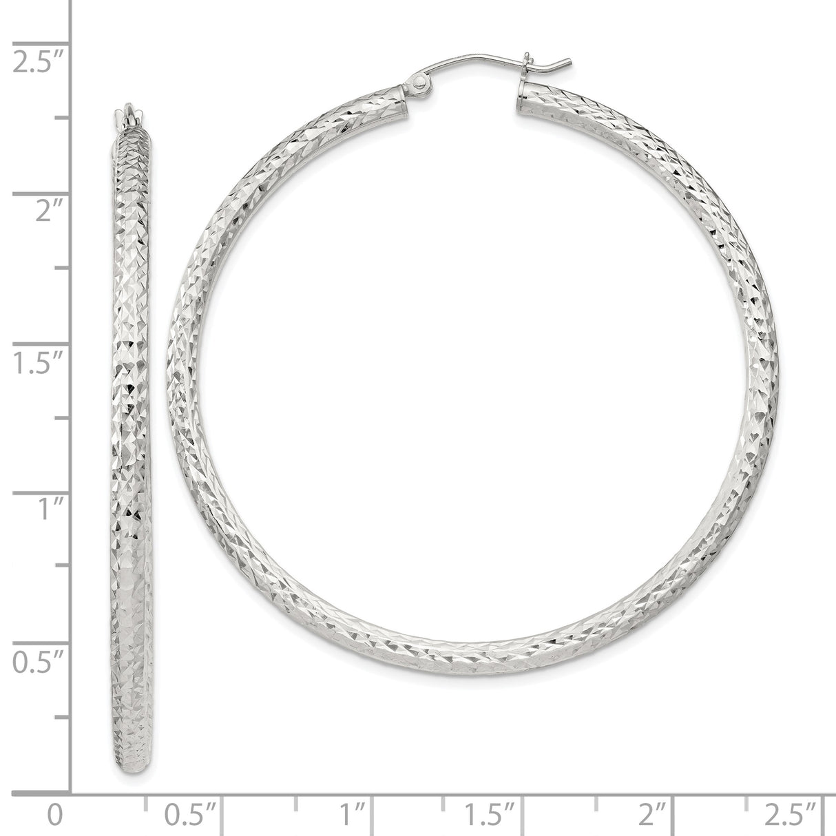 Sterling Silver Hoop Earrings with Diamond-Cut Texture and Latch-Back Closure