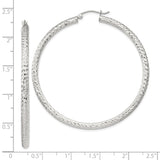Sterling Silver Hoop Earrings with Diamond-Cut Texture and Latch-Back Closure