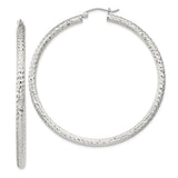 Sterling Silver Hoop Earrings with Diamond-Cut Texture and Latch-Back Closure