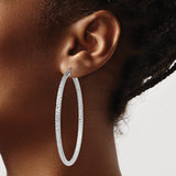 Sterling Silver Hoop Earrings, Large Textured Diamond-Cut with High Polish Finish