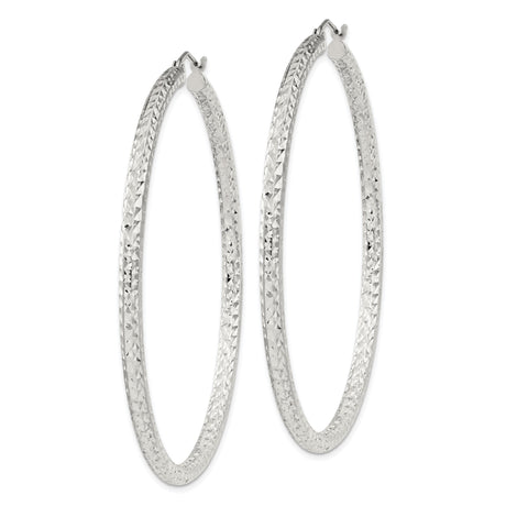Sterling Silver Hoop Earrings, Large Lightweight Diamond-Cut Textured Circle Hoops for Women