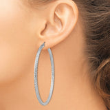 Sterling Silver Large Hoop Earrings, Textured Diamond-Cut Circular Design, Hinged Closure