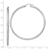 Sterling Silver Large Hoop Earrings, Textured Diamond-Cut Circular Design, Hinged Closure