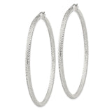 Sterling Silver Hoop Earrings with Textured Diamond Cut Finish, Large Lightweight Design for Women
