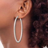 Sterling Silver Hoop Earrings with Textured Diamond Cut Finish, Large Lightweight Design for Women