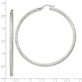 Sterling Silver Hoop Earrings with Textured Diamond Cut Finish, Large Lightweight Design for Women