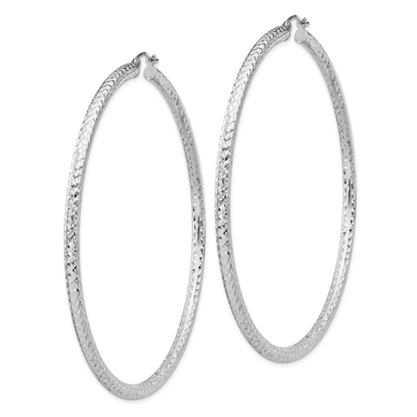 Sterling Silver Hoop Earrings, Diamond Cut Textured Finish, Classic Round Design, 30mm