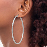 Sterling Silver Hoop Earrings, Diamond Cut Textured Finish, Classic Round Design, 30mm
