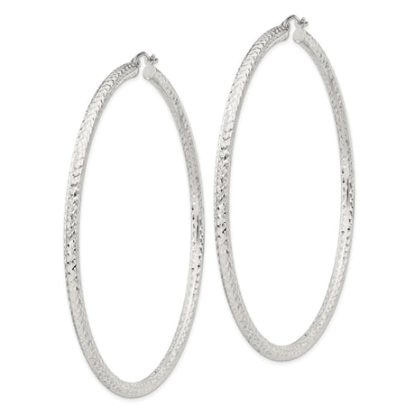 Sterling Silver Hoop Earrings, Large Diamond-Cut Textured Lightweight Design