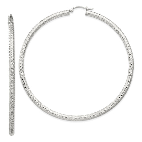 Sterling Silver Hoop Earrings, Large Diamond-Cut Textured Lightweight Design