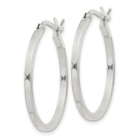 Sterling Silver Hoop Earrings, Flat Polished Design with Latch Back Closure, Minimalist Style