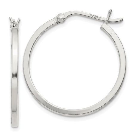 Sterling Silver Hoop Earrings, Flat Polished Design with Latch Back Closure, Minimalist Style