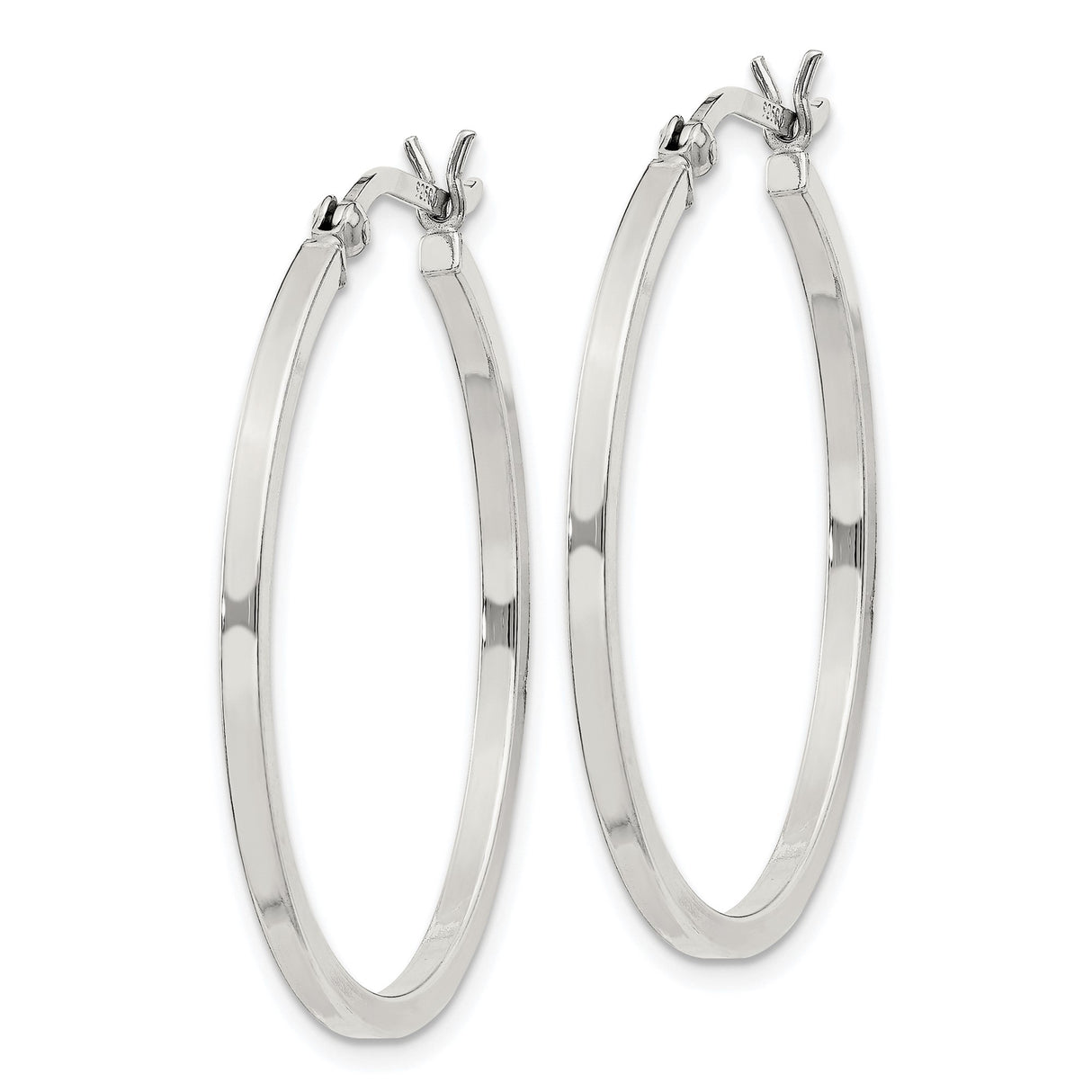 Sterling Silver Hoop Earrings, Flat Polished Design with Hinged Backs for Women